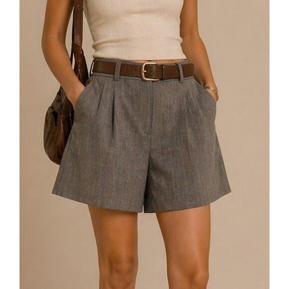 Babaton Pants - Babaton Pleated Bermuda Trouser Shorts Size 6 Gray Pinstripe Retro Academia Ivy